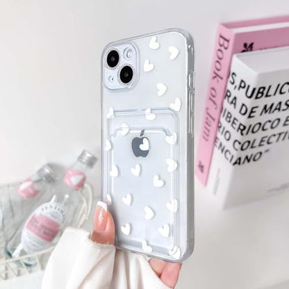 NITITOP Compatible with iPhone 14 Case Clear with Card Holder Cute White Love Heart Pattern Design Design Soft TPU Shock-Absorbing Wallet Case Protective Cover - White - color: White, size: iPhone 14