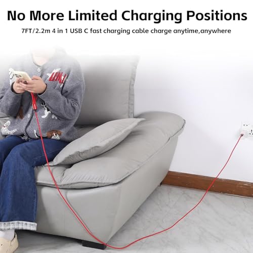 MJXIANG Long Multi USB C Cable 7.2FT, QC 3.0 (3A) Fast Charging Cord 4 in 1 - color: 7.2FT/1Pack(Red)
