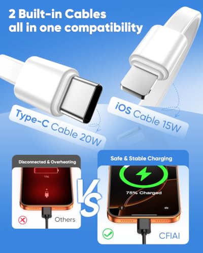 CFIAI Portable Charger 15000mAh Slim Power Bank with Built in Cables - color: Snowy
