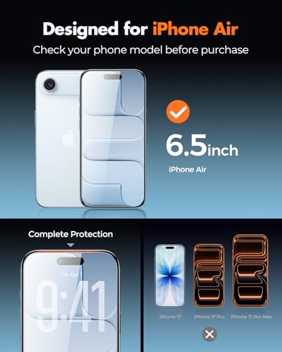 UNBREAKcable 4-Pack iPhone Air Screen Protector, 9H Hardness | 9H tempered glass | 99.99% HD clarity | Double Shatterproof|alignment frame easy install | case-friendly - size: iPhone Air