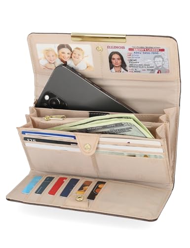 Mundi File Master Womens RFID Blocking Wallet Clutch Organizer With Change Pocket - color: Espresso Croco, size: One Size