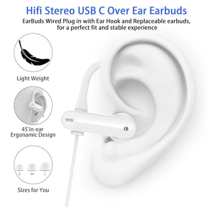 USB C Earbuds Wired Over Ear Headphones for iPhone 18 Pro Max 17 16 - color: White