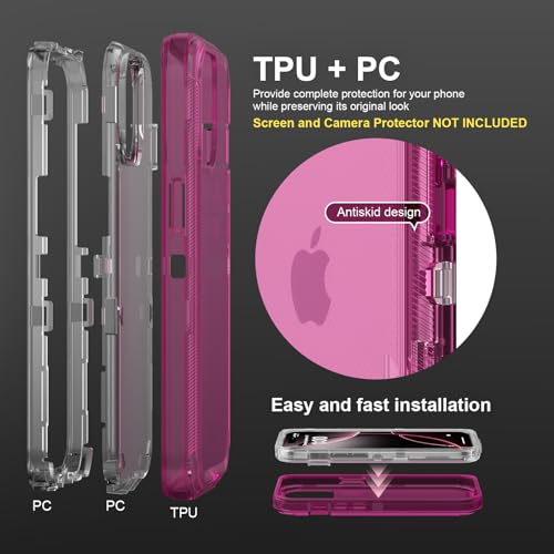 Follaroma for iPhone 15 Plus Case, Shockproof, Hot Pink | Heavy Duty Shockproof Protection Phone Cases, Anti-Drop, Dual Layer Transparent Rugged Protective Cover, 6.7 inch - color: Hot Pink, size: iPhone 15 Plus 6.7‘’