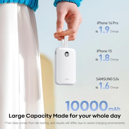 iWALK Magnetic Power Bank 10000mAh, 30W Wireless Portable Charger with Fast Charging USB-C Cable,Qi2 Certified 15W Battery Pack with LED Display for iPhone 17/16/16 Pro/15/14/13 Series, Samsung Galaxy - color: White