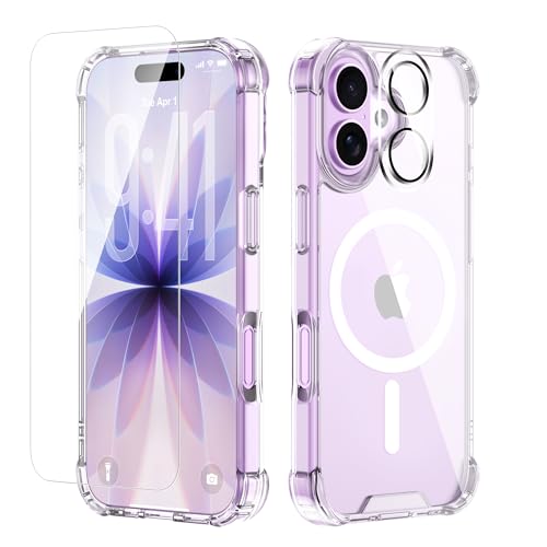 for iPhone 17 Case with Tempered Glass Screen Protector & Lens Protector, Compatible with MagSafe, Military-Grade 4-Corner Shockproof, Magnetic & Anti-Yellowing Clear Case - color: Clear, size: iPhone 17