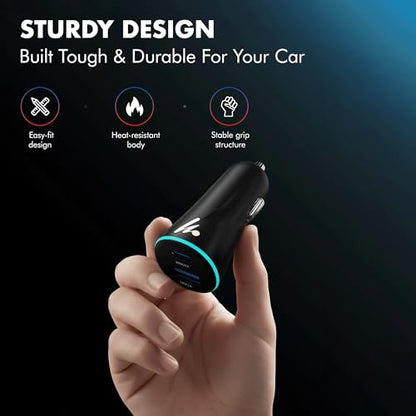 PD 20W Wozoyo Car Charger with Type-C & USB A,Power Delivery, PPS & QC 3.0, Dual Port Fast Charging (20W + 18W), 12V–24V Compatible, Multi-Layer Protection, 2-Years Manufacturer Warranty