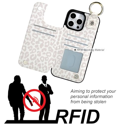 HAOPINSH for iPhone 16 Pro Max Wallet Case with Card Holder, White Leopard Cheetah Print Back Flip Folio PU Leather Kickstand Card Slots Case, Finger Grip Ring Double Magnetic Clasp Shockproof 6.9" - color: White Leopard Grip Ring