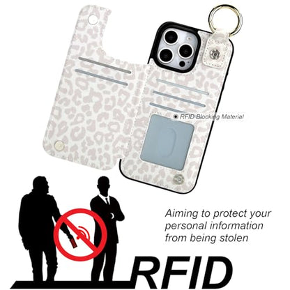 HAOPINSH for iPhone 16 Pro Max Wallet Case with Card Holder, White Leopard Cheetah Print Back Flip Folio PU Leather Kickstand Card Slots Case, Finger Grip Ring Double Magnetic Clasp Shockproof 6.9" - color: White Leopard Grip Ring