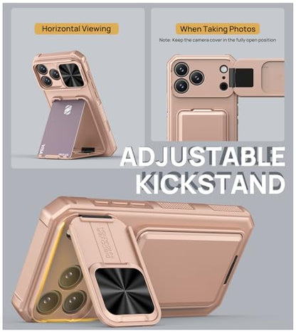 SSLOTSCASE for iPhone 17 Pro Max Case with Wallet & Kickstand, Rose Gold - color: Gold, size: Iphone 17 Pro Max
