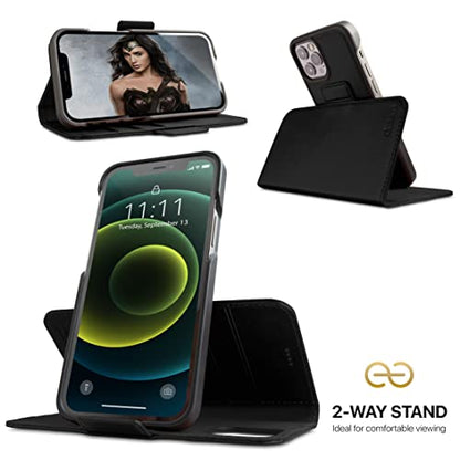 Dreem Fibonacci 2-in-1 Wallet Case for Apple iPhone 12 Pro Max - Luxury Vegan Leather, Magnetic Detachable Shockproof Phone Case, RFID Card Protection, 2-Way Flip Stand - Black - color: Black, size: iPhone 12 Pro Max