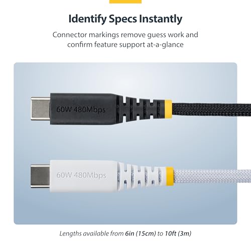 StarTech 6in/15cm USB-C to USB-C Braided Charging Cable (USB2CC6INCHNCBR) - color: Black, size: 6 inch, style: 1 pk