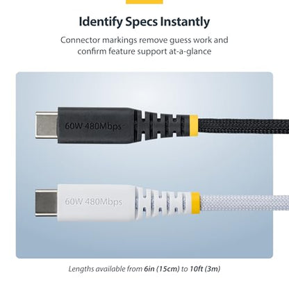 StarTech 6in/15cm USB-C to USB-C Braided Charging Cable (USB2CC6INCHNCBR) - color: Black, size: 6 inch, style: 1 pk