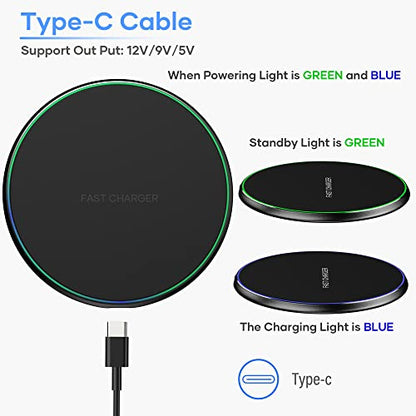 Wireless Charger, Wireless Charging Pad Compatible with iPhone 16 15 14 13 12 11 Pro Max, 15W Max Fast Wireless Charging Pad Mat for Samsung Galaxy S23/S22/S21/S20/S10, AirPods Pro/3/2, 2 Pack