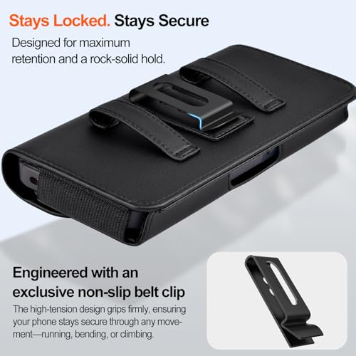 Leather Cell Phone Holster with Card Holder and Belt Clip Protective Case for iPhone Pro 17 16 15 14 13 12 16e 17e, Samsung Galaxy S26 S25 S24 S23 S22, M-Black - color: Black, size: M