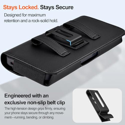 Leather Cell Phone Holster with Card Holder and Belt Clip Protective Case for iPhone Pro 17 16 15 14 13 12 16e 17e, Samsung Galaxy S26 S25 S24 S23 S22, M-Black - color: Black, size: M