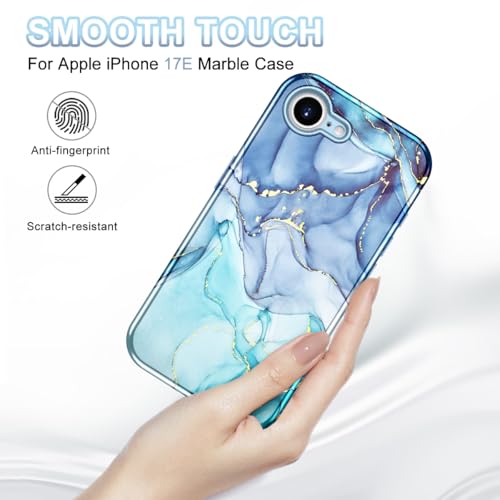 Btscase Compatible with iPhone 17e Case 6.1 Inch 2026,Marble Pattern 3 in 1 Heavy Duty Shockproof Full Body Rugged Hard PC+Soft Silicone Drop Protective Women Girl Phone Cases, Blue Cyan - color: Blue Cyan, size: iPhone 17e