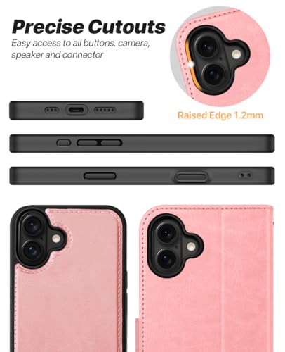 OCASE for iPhone 17 Detachable Wallet Case with Card Holder, 2 in 1 PU Leather Flip Folio with RFID Blocking Stand Wrist Strap Shockproof Phone Cover 6.3 Inch 2025, Light Pink - color: Light Pink, size: iPhone 17