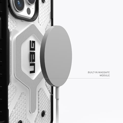 URBAN ARMOR GEAR UAG Case [Updated Ver] Compatible with iPhone 15 Pro Case 6.1" Pathfinder Clear Ice/Silver Built-in Magnet Compatible with MagSafe Charging Rugged Transparent Protective Cover - color: Ice/Silver