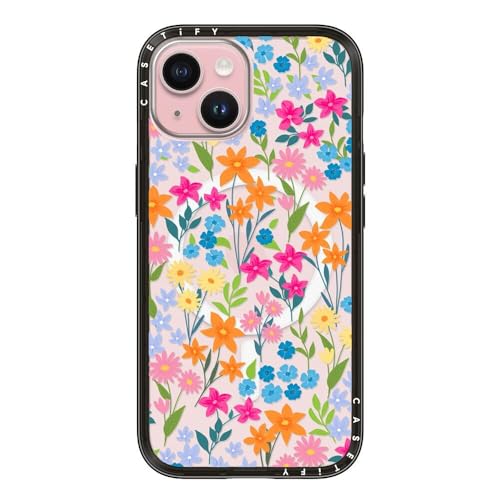 CASETiFY for iPhone 15 Case - Compact Compatible with MagSafe | Slim and Sleek | 4ft. 2x Military Grade Drop Protection | bright spring flowers - daisy floral pattern | Black - color: 22. Bright Spring Flowers, size: Iphone 15 (Magsafe)