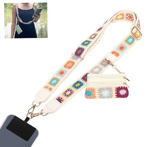 Phone Lanyard Crossbody with Zipper Pouch, Adjustable Phone Strap with Detachable Wallet/Wrist, Holds Multiple Cards & Cash, Clip and Go Strap for Women/Teacher Gift, White Embroidered - color: White Embroidery