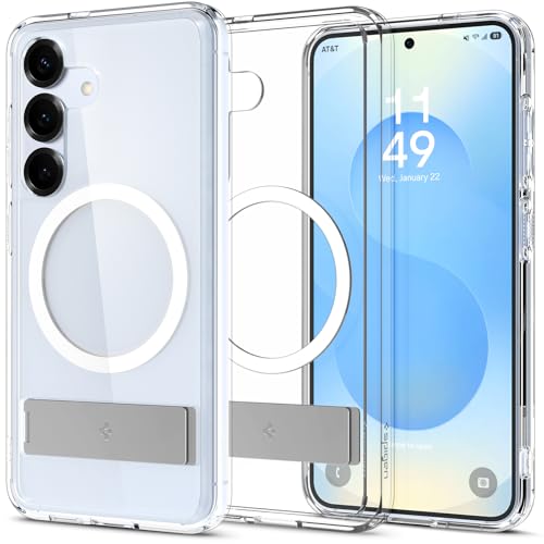 Spigen for Galaxy S25 Case, Ultra Hybrid S MagFit [Kickstand] [Compatible with MagSafe] [Fast Wireless Charging] (2025) - Clear White - size: Galaxy S25