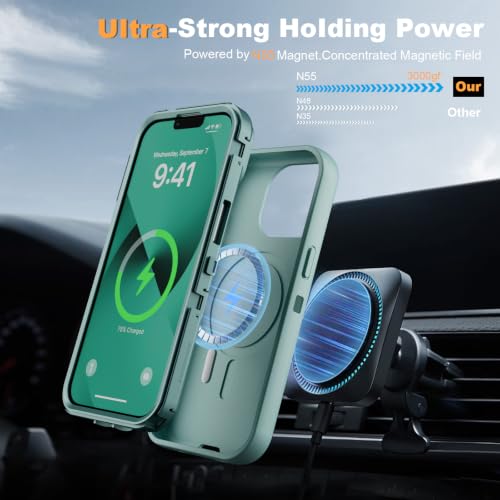 Follaroma for iPhone 13 Case with Stand & Built-in Camera Cover, MagSafe Compatible, Heavy-Duty Shockproof Protection, Magnetic & Rugged Phone Cover for iPhone 13 6.1'', Mint - color: Mint
