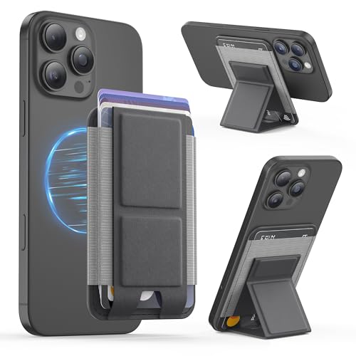 GONEZ for MagSafe Wallet with Stand, Stronger Magnetic Card Holder for iPhone 17/16/15/14/13/12 Series, Premium Leather Phone Wallet with RFID Blocking, 1 Slot, Fit 5 Cards, Deep Grey - color: DEEPGREY