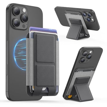 GONEZ for MagSafe Wallet with Stand, Stronger Magnetic Card Holder for iPhone 17/16/15/14/13/12 Series, Premium Leather Phone Wallet with RFID Blocking, 1 Slot, Fit 5 Cards, Deep Grey - color: DEEPGREY