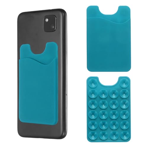 uxcell 2 Pack Suction Phone Card Holder, Silicone Suction Cup Phone Grip Card Holder Mount with Card Slot for Cellphone, Peacock Blue - color: Peacock Blue