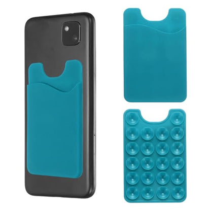 uxcell 2 Pack Suction Phone Card Holder, Silicone Suction Cup Phone Grip Card Holder Mount with Card Slot for Cellphone, Peacock Blue - color: Peacock Blue