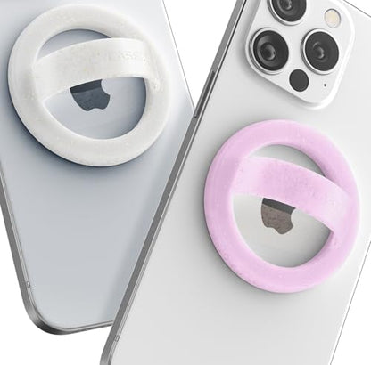 2-Pack Magnetic Phone Grip Holders for iPhone, Compatible with MagSafe (Soft-Touch Silicone) Cute Finger Loops for Women, Comfortable and Secure Fit (Clear Sparkle & Glitter Pink) - color: Pink Glitter