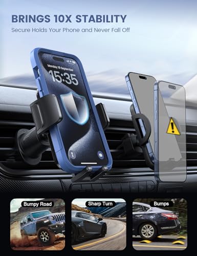Lamicall 2026 Wider Clamp & Metal Hook Car Phone Holder Vent Accessories - color: NEW Upgraded - Dark Grey