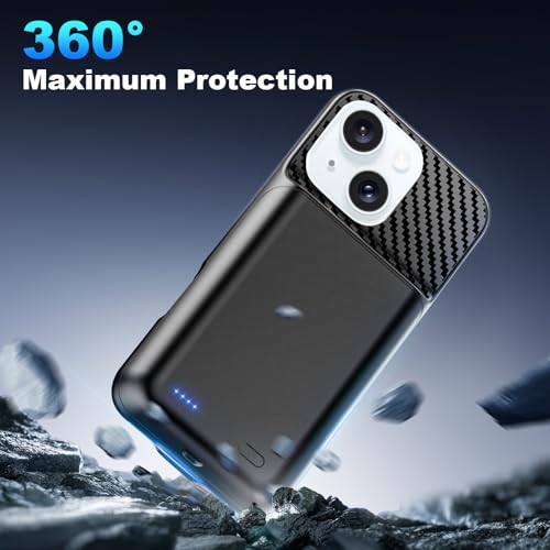 13800mAh High Capacity Battery Case for iPhone 15 Plus (6.7 inch) | 2026 Upgraded Battery Pack Rechargeable Charger External Charging Case with Tempered Glass Screen Protector Black