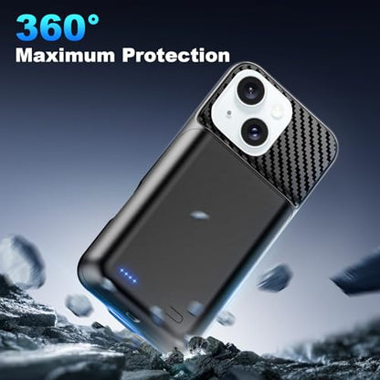 13800mAh High Capacity Battery Case for iPhone 15 Plus (6.7 inch) | 2026 Upgraded Battery Pack Rechargeable Charger External Charging Case with Tempered Glass Screen Protector Black