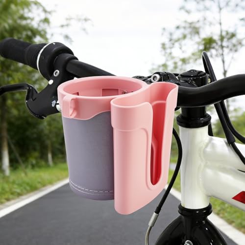 3-in-1 Bike Cup Holder with Cell Phone Case Keys Hook, Gray Pink - color: grey pink