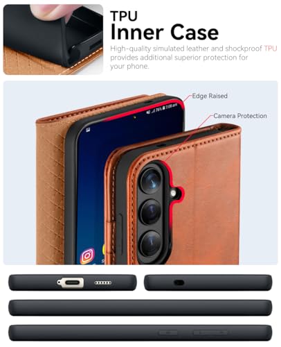 OCASE Compatible with Galaxy S25 Plus Wallet Case, PU Leather Flip Folio Case with Card Holders RFID Blocking Kickstand [Shockproof TPU Inner Shell] Protective Phone Cover 6.7 Inch 2025, Brown - color: Brown, size: Samsung Galaxy S25 Plus