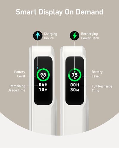 Anker MagGo Power Bank, 10,000mAh Qi2-Certified 15W Max Portable Charger | Fast MagSafe-Compatible Battery Pack, Smart Display, Foldable Stand, for iPhone 16 / 15 / 14 / 13 Only (USB-C Cable Included) - color: White