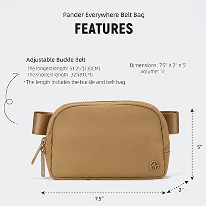 Pander Nylon Fanny Pack for Women, Two-Way Zipper Crossbody Bag - color: Caramel Brown
