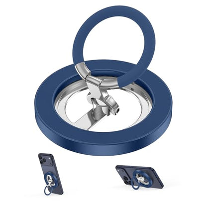 Magnetic Phone Ring Holder for MagSafe, 360° Rotation Cell Phone Grip Stand - color: Blue