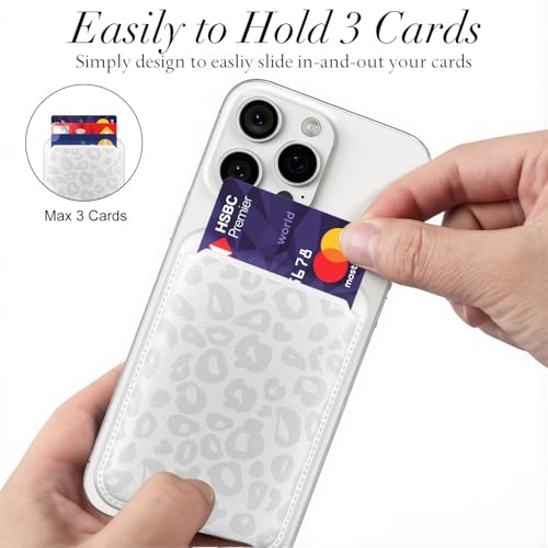 Svanove Leopard Magnetic Phone Wallet Compatible with Magsafe Wallet for Women, Cheetah Print ID Credit Card Holder Wallets for iPhone 17/16/15/14/13/12 Series, Cute Slim Leather Wallets, White - color: White
