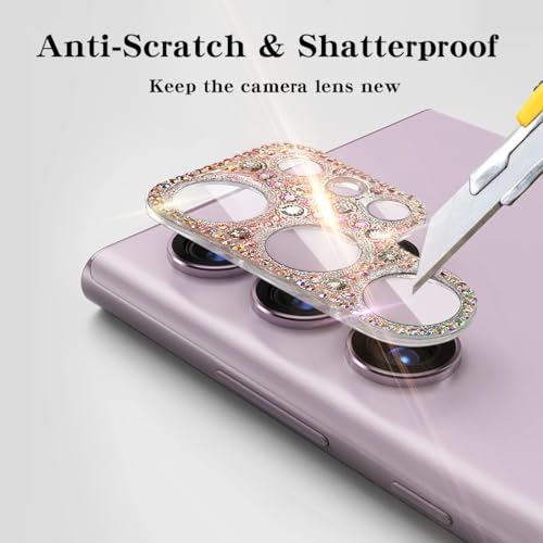 Bling Diamond Camera Lens Protector Compatible with Samsung Galaxy S22 Ultra, Metal Glitter Gem Camera Cover，9H Tempered Glass lens full Screen Sparkle Rhinestone Protector - size: Samsung Galaxy S22 Ultra