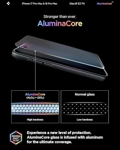 Spigen Screen Protector for iPhone 17 Pro Max, 16 Pro Max | GlasTR EZ Fit, AluminaCore Aluminum-enhanced 10H+ tempered glass, Auto-align tray, 100% clarity, Case-friendly, 2 Pack - size: iPhone 17 Pro Max / iPhone 16 Pro Max
