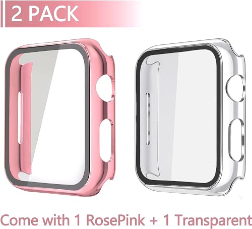 Misxi 2 Pack Hard PC Case with Tempered Glass Screen Protector Compatible with Apple Watch SE 3 (2025) SE 2 SE Series 6 Series 5 Series 4 44mm, 1 Rose Pink + 1 Transparent - color: 1 Rose Pink + 1 Transparent, size: 44mm (Se3/Se2/Se/6/5/4)