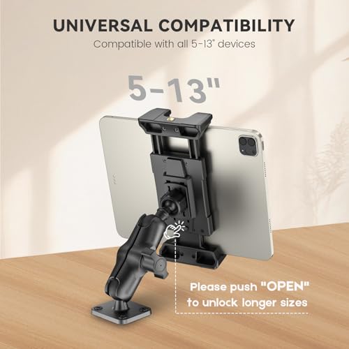 OHLPRO 4" Aluminum Arm Tablet Mount for Truck - Heavy Duty Drill Base Car Tablet Holder Compatible with iPad Samsung Tab 5"-13" Tablets and Phones, for Dashboard/Wall/Business/Desktop, etc. - size: 4" Aluminum Arm