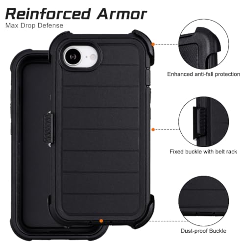for Defender Phone Case iPhone 17e Case with Clip Holster Kickstand Black | for iPhone 17 e Case Heavy Duty iPhone17e Phone Case Rugged 2 Layers of Sturdy,Anti-Drop for Phone Case 17e Cases Protective - color: Black