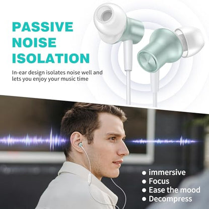 ASKUBSKU Wired Earbuds 3.5mm Headphones for Chromebook Laptop PC, Green - color: Green