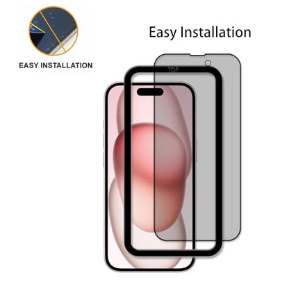 Privacy Screen Protector Designed For iPhone 15 Anti Spy Private Tempered Glass Film 2-Pack Camera Lens Protector Film 2-Pack With Easy Alignment Tool