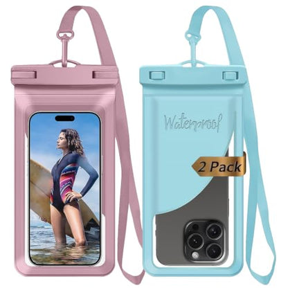 Waterproof Phone Pouch for iPhone 17 16 15 Pro Max IPX8 Pink+Blue | Card Pocket, Lightweight, Large Cellphone Dry Bag, IPX8 Rated, Beach Essential, Cruise Ship, 2 Pack, 8.3 inch - color: B4-Pink+Blue-2 pack