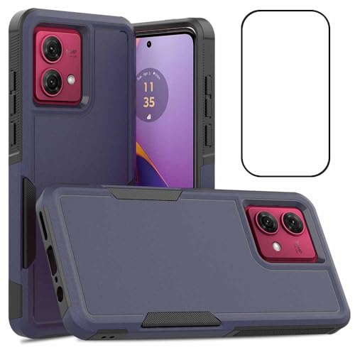 for Moto G84 Case Dual Layer Hard Shockproof Protective Case with Tempered Glass Screen Protector Heavy Duty Hybrid Full Body Anti-Scratch Anti-Slip Phone Cover Deep Blue - color: Moto G84 - Deep Blue
