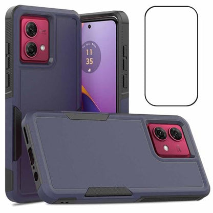 for Moto G84 Case Dual Layer Hard Shockproof Protective Case with Tempered Glass Screen Protector Heavy Duty Hybrid Full Body Anti-Scratch Anti-Slip Phone Cover Deep Blue - color: Moto G84 - Deep Blue